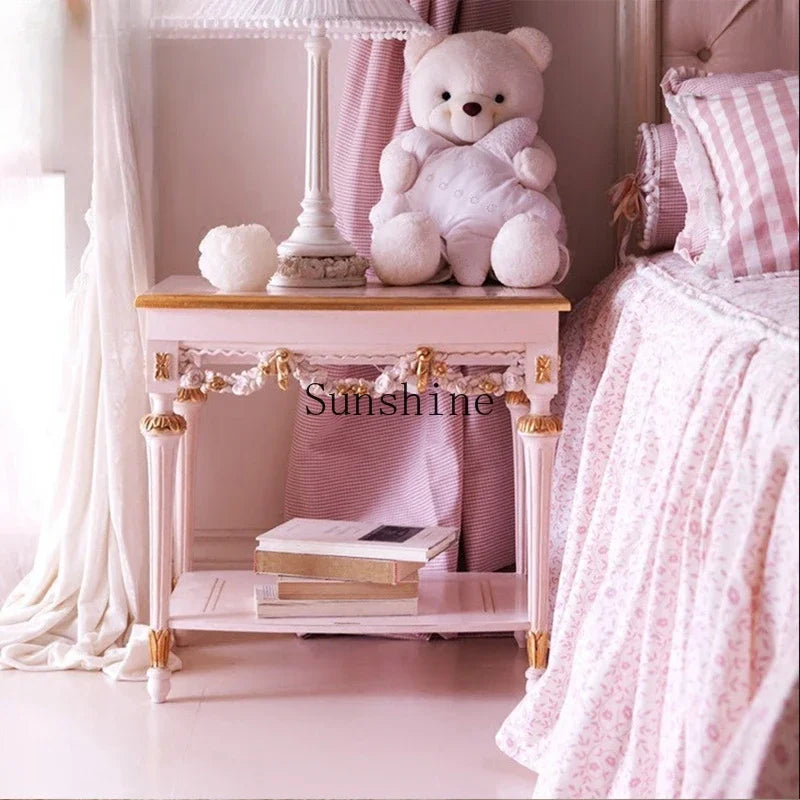 Solid Wood Pink Princess Bed European Leather Art Girl Single Bed