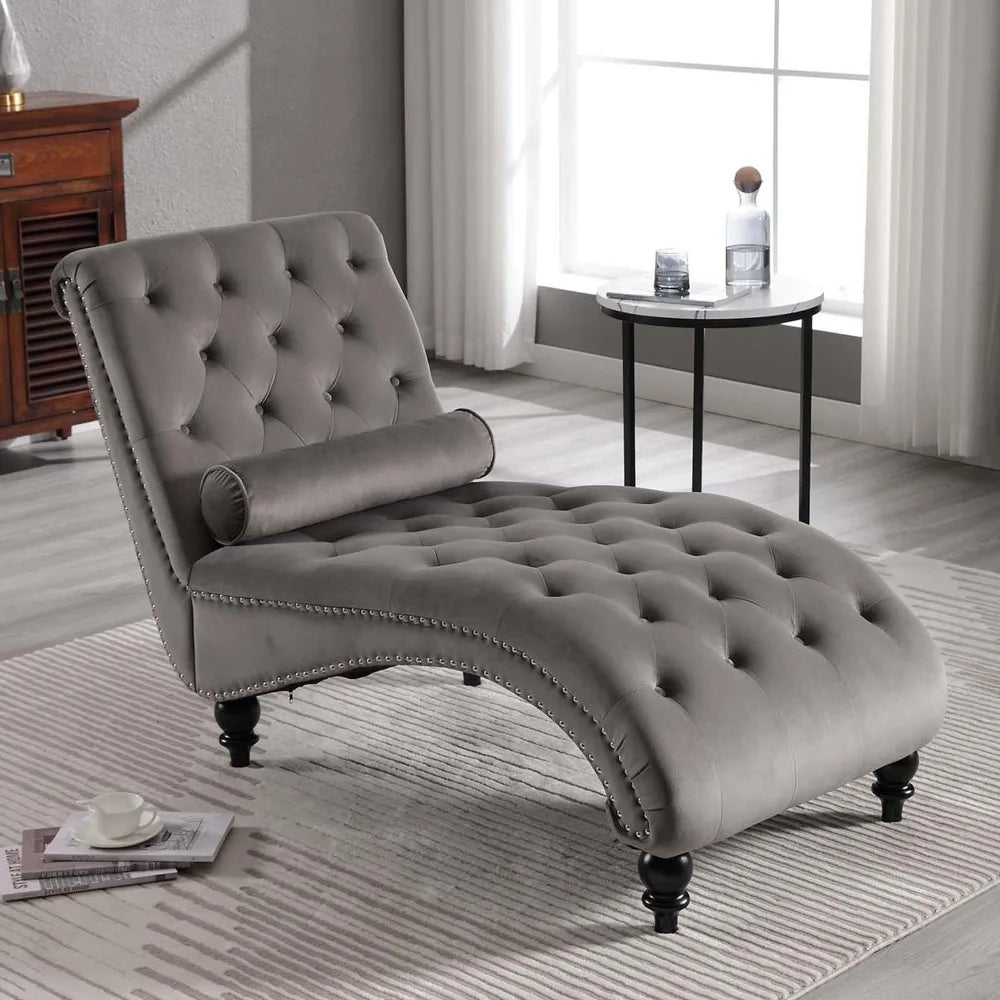 Chaise Lounge Chair Indoor, Modern Button Tufted Velvet Upholstered Leisure Accent Chair, Recliner Sofa Single Sleeper Sofa