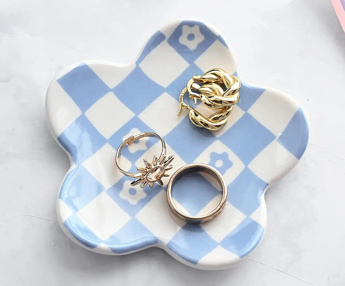 Ceramic Petal Tray, Jewelry Plate Necklace Ring Storage Dish,Jewelry Display Plate Desktop Decor