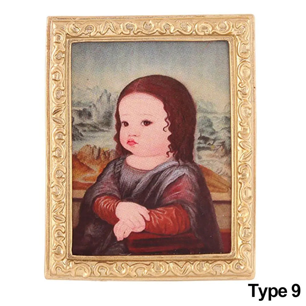 Mini Resin Wall Picture Vintage Framed Photos Miniature Oil Painting Accessories