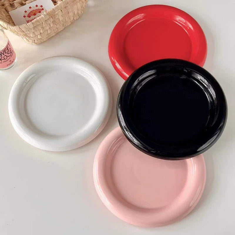 Round Ceramic Food Plate High-end Pure Color Desser Plate