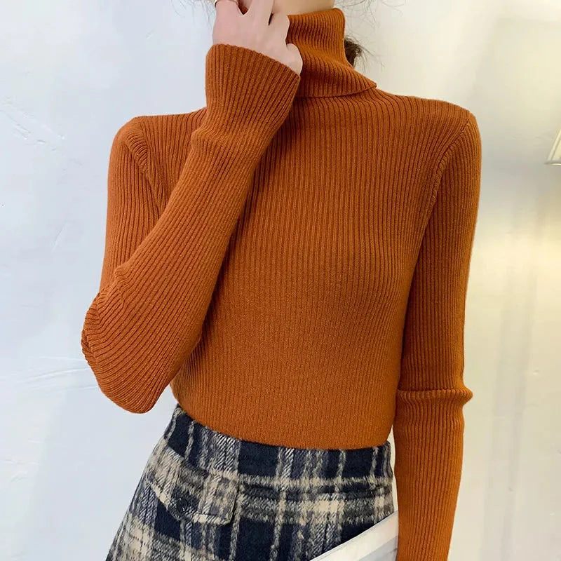 Women Fall Turtleneck Sweater Knitted Soft Pullovers Cashmere Jumpers Basic Soft Sweaters For Women Autumn Winter