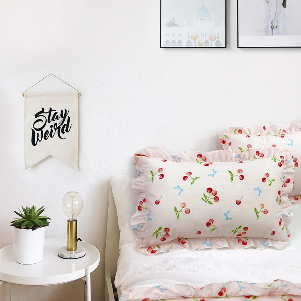 Printed Pink Pillow Case Cute Single Pillowcases Adorable Cherry Pillow Cover