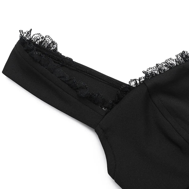 Sleeveless Lace Splicing Spice Slip Dress Slim Backless Ballet Pompadour Dress V-neck High-waisted Mini Dress