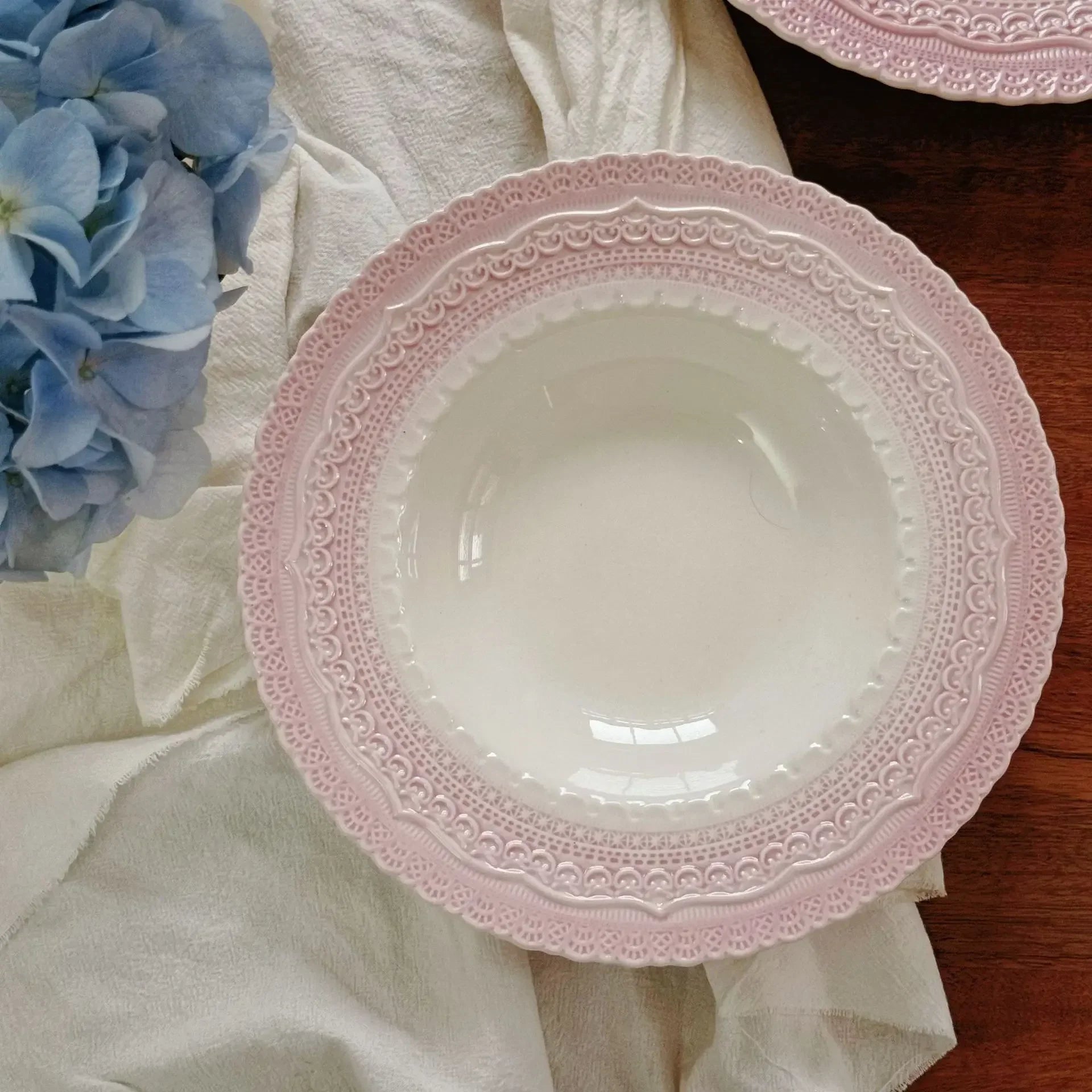 Pink Ceramic Plate French Underglaze Colored Plate Dinner Set Plates and Dishes