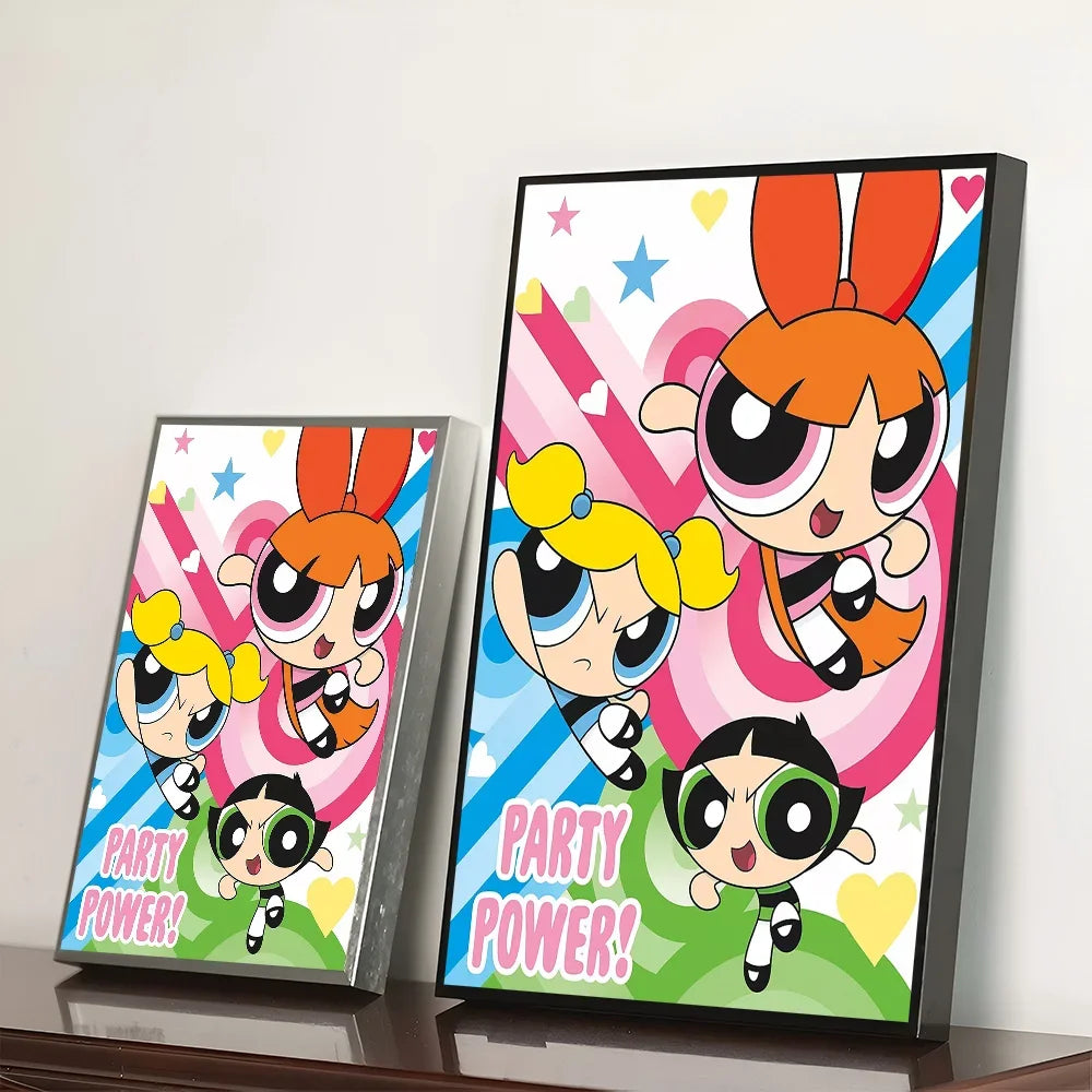 Cartoon P-Powerpuff Girls Poster Self-adhesive Art Waterproof Paper Sticker Wall Decoration