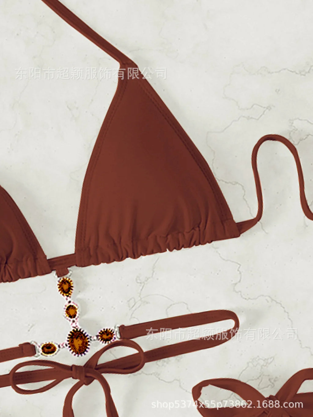 Women's Swimwear Crystal Diamond Triangle Bandage Backless Beach Bikini Swimsuit