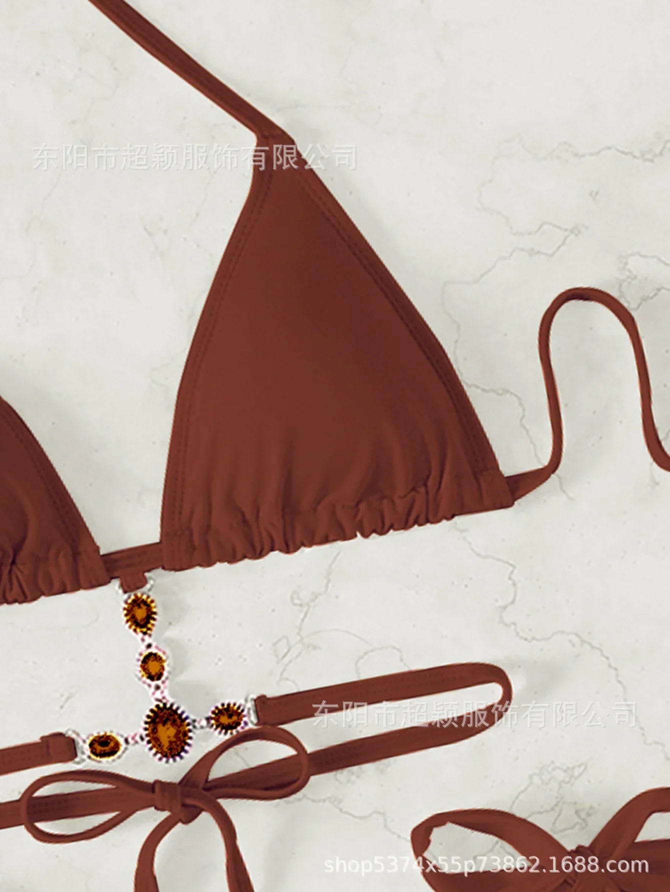 Women's Swimwear Crystal Diamond Triangle Bandage Backless Beach Bikini Swimsuit