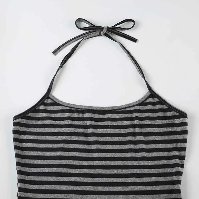 Striped Casual Backless Halter Camisole and Tiny Shorts Y2K Set Contrast Color Basic Two Piece Sets