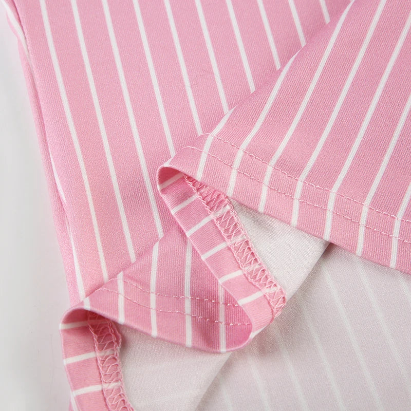 Stripe Short Sleeve Shirts For Women Button Up Turn Down Collar Slim Simple Casual Preppy Tops Basic Summer Tees