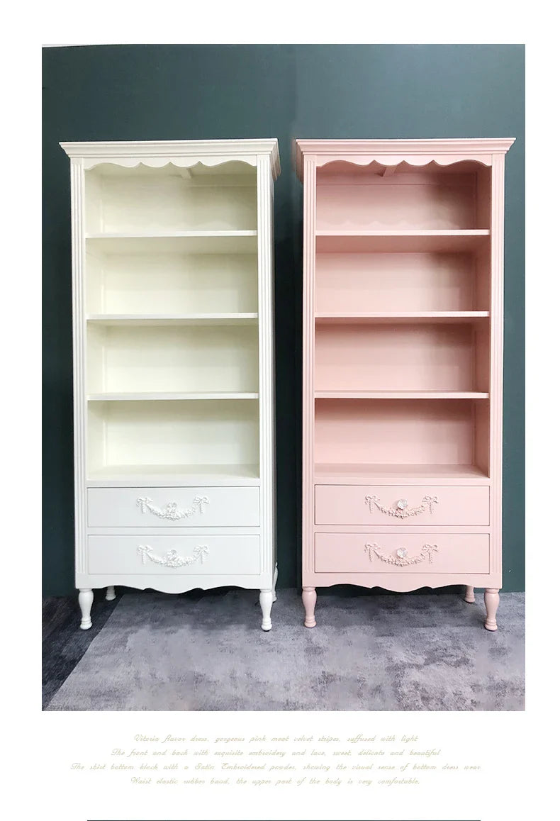 French Bookcase Bookshelf and Storage Shelf Modern Pastoral Hand Office Display Rack Display Cabinet Integrated Bookcase