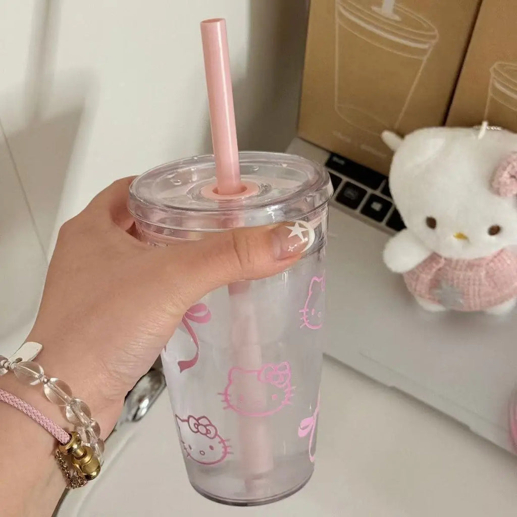 New Cartoon Kawaii Kitty Straw Cup With High Value And Lovely High-Temperature Resistant Large-Capacity