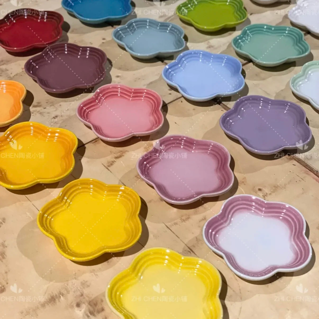 French Flower Shaped Small Plate Colored Ceramic