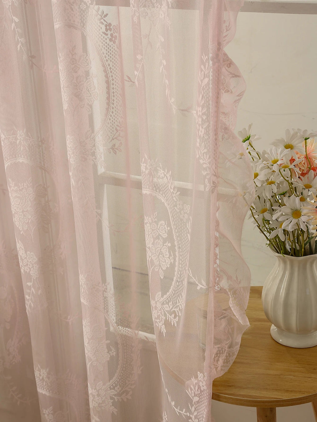 Pink Lace Round Mirror Rod Pocket Curtains for Girls Cute Atmosphere Bedroom Balcony Home Decor Curtains