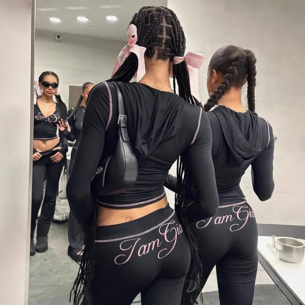 Two Piece Sets Women Outfit - Vintage Sports Y2k Trouser Sets