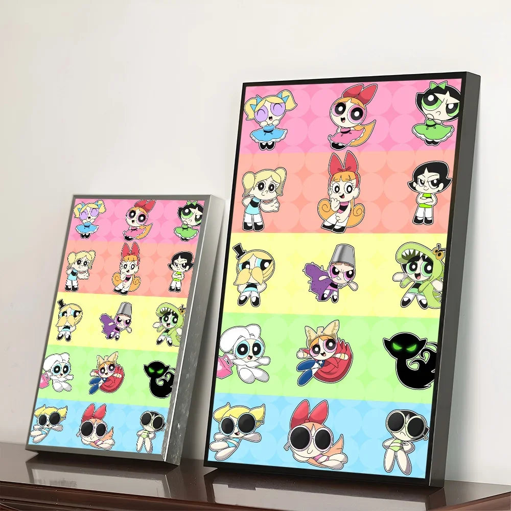 Cartoon P-Powerpuff Girls Poster Self-adhesive Art Waterproof Paper Sticker Wall Decoration