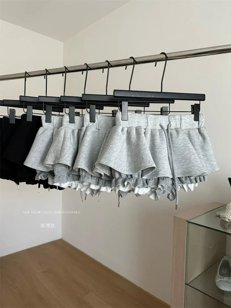 Women Preppy Elastic Waist Mini Skirt 2000s Coquette Design Shorts