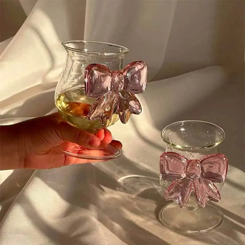 Pink Bow Series High Glass Cup, Butterfly Candlestick Romantic Champagne Wine