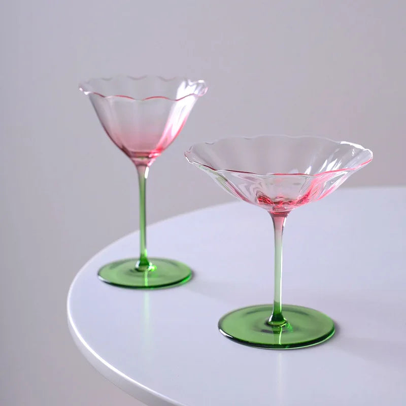 Light Luxury Vintage Flower Red Wine Tall Glass Crystal Glass Pink Green Champagne Glass