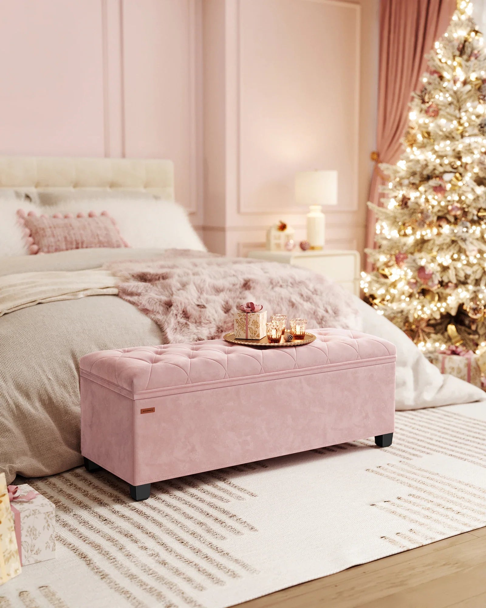 Velvet Storage Ottoman Bench, Foot Rest with Legs, 15.7 x 43 x 15.7 Inches, End of Bed Bench, Storage Chest