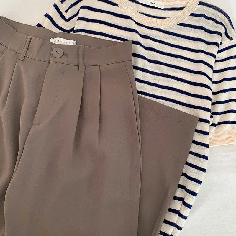 High Waist Women Suit Pants Fall Straight Office Ladies Fashion Trousers Casual Button Loose