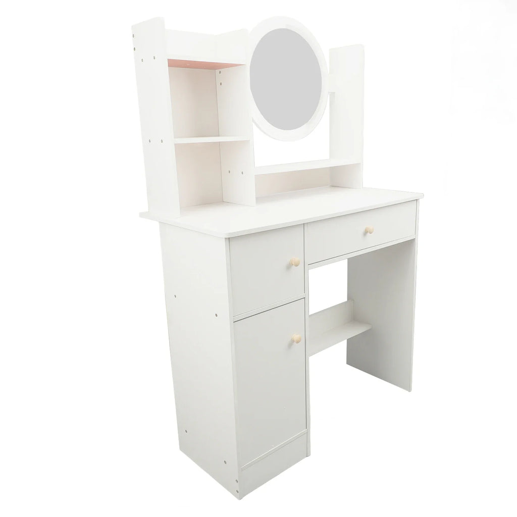 Makeup Vanity Desk Multiple Shelves Multifunction Space Saving Stylish Dressing Table Strong White with Lighted Mirror for Home