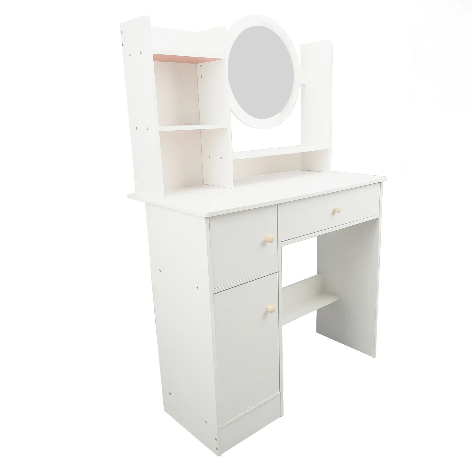 Makeup Vanity Desk Multiple Shelves Multifunction Space Saving Stylish Dressing Table Strong White with Lighted Mirror for Home