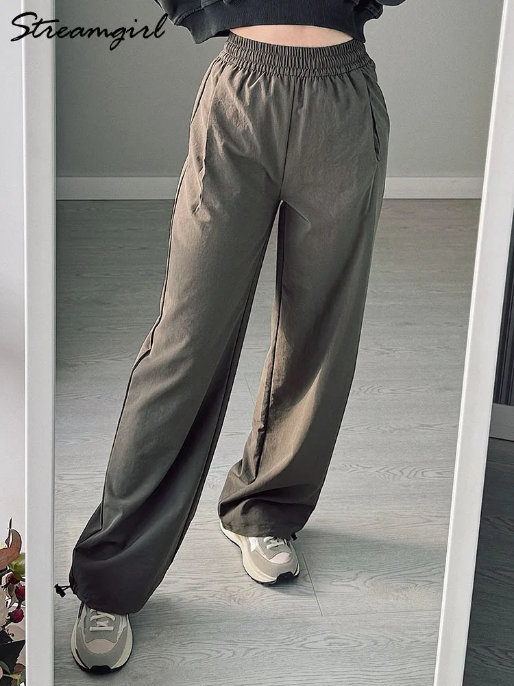 Summer Straight Leg Sweatpants For Women High Waist Jogger Wide Leg Trousers Women's Sports Pants White Sweatpants Wtpants Women