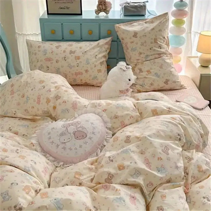 Cute Cartoon Bedding Set New No Filler Ins Soft Duvet Cover Flat Sheet Pillowcases Comforter Cover