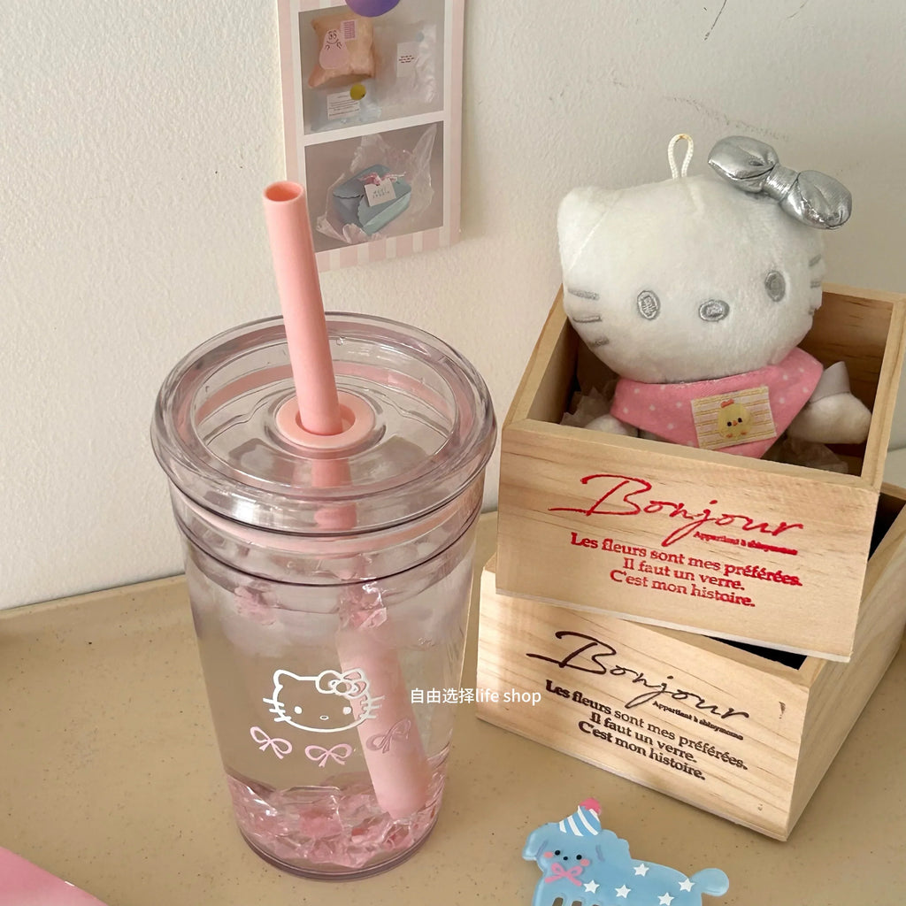 New Cartoon Kawaii Kitty Straw Cup With High Value And Lovely High-Temperature Resistant Large-Capacity