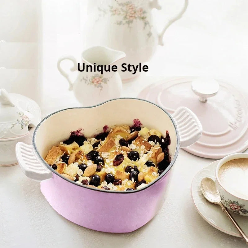 Pink Saucepan Enamel Pot Non-Stick Pot Heart-shaped Cookware Cast Iron Pot Kitchen Accessories Cooking Tools