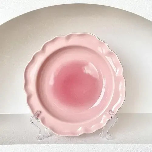Cute Blush Gradient Plate Dessert Fruits and Vegetables Plate Yogurt Rice Bowl Underglaze Ceramic Tableware Set