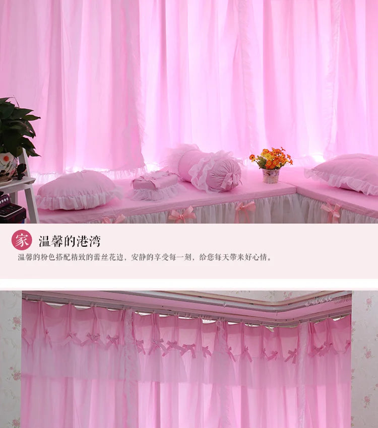 Princess Style Window Curtains, Cotton, Pink Lace, 2 Layer Curtain