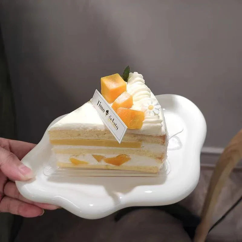 White/Silver Ceramic Plate High-Cloud Plate