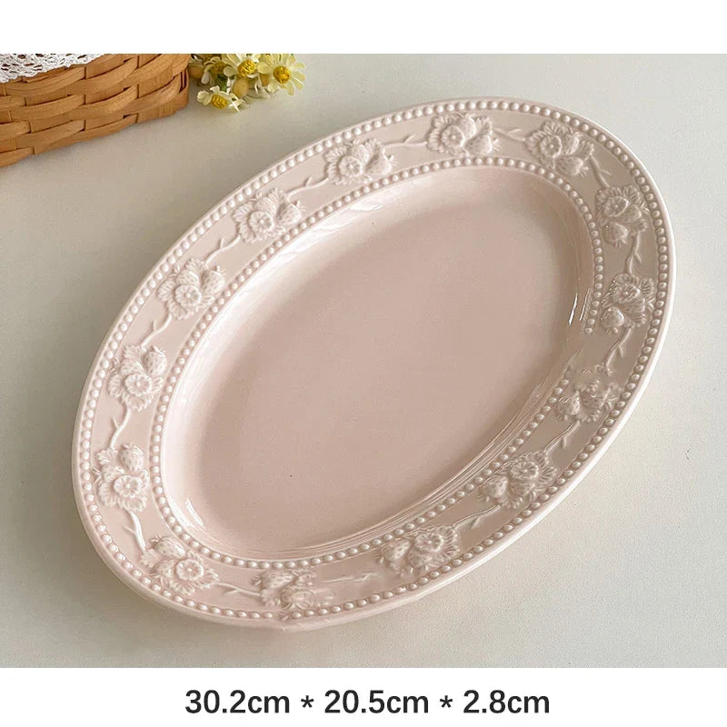 Round Porcelain Dinnerware Dessert Cake Afternoon Tea Fruit Plates