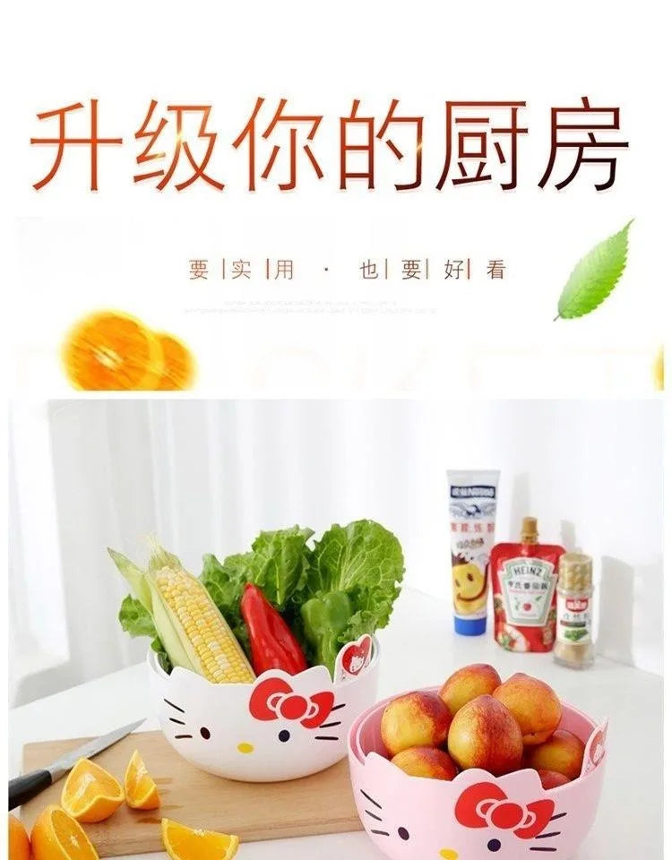 Multifunction Kitchen Fruit Plate Household Vegetable Basket New Kt Cat Water Fruit Basket Double Layer Vegetable Washing Basin