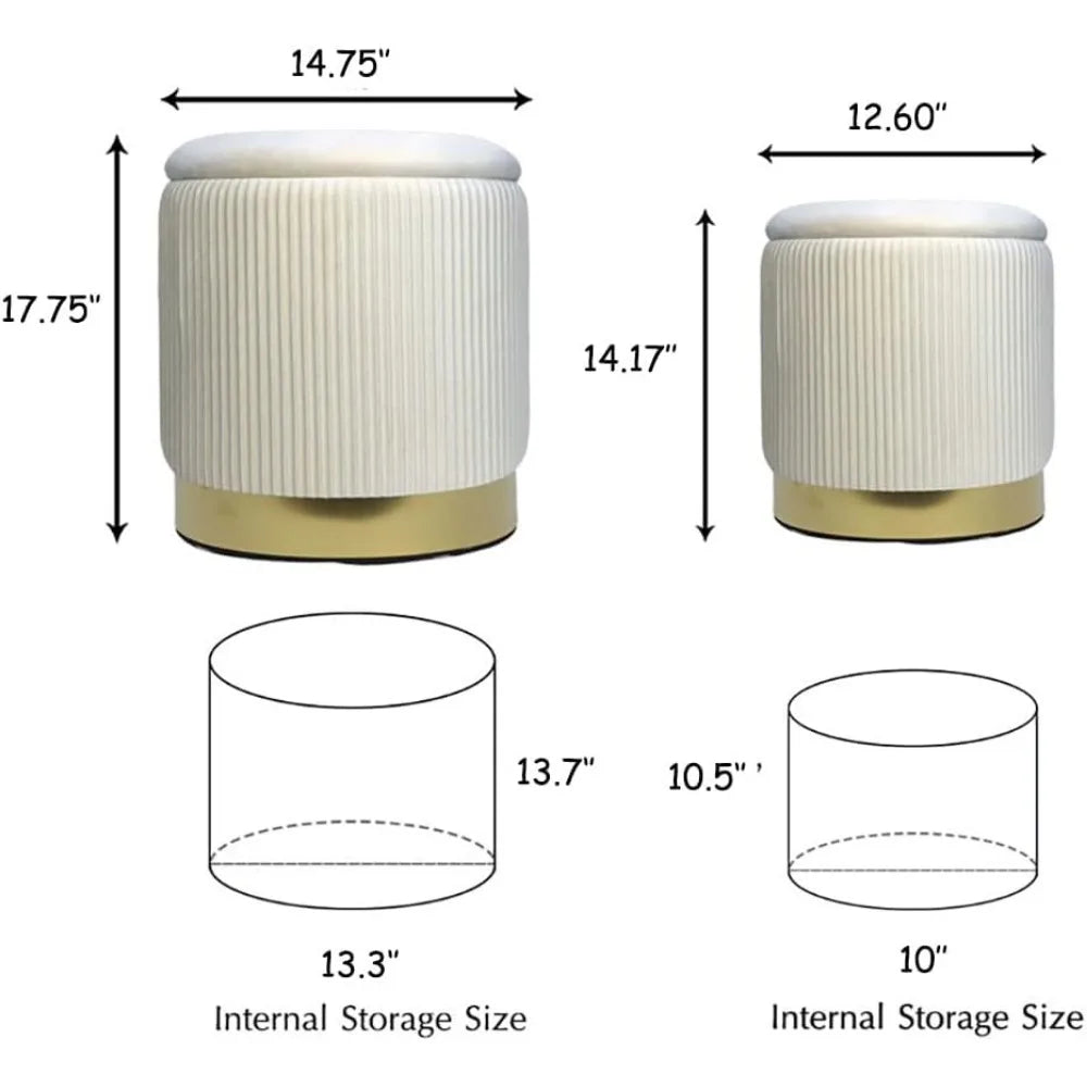 Round Ottoman with Storage Set of 2 Upholstered Velvet Vanity Stool for Living Room Ottomans Multifunctional Foot Rest