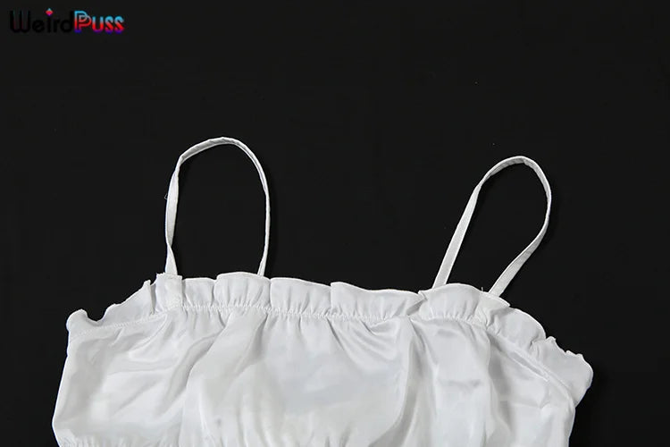 Silky Elegant Women 2 Piece Set Casual Sleeveless Ruffles Camisole+Button Shorts Matching Streetwear Casual Outfits