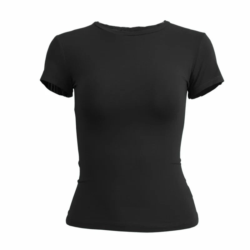 Woman Short Sleeve T-shirt Slim Fit Tops Female O-Neck Knitted Sheath Tee Shirt Street Wear Sex Sporty