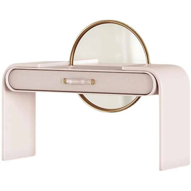 Modern Pink Makeup Table Cabinet with Mirror and Drawer Minimalist Wood Dresser Furniture