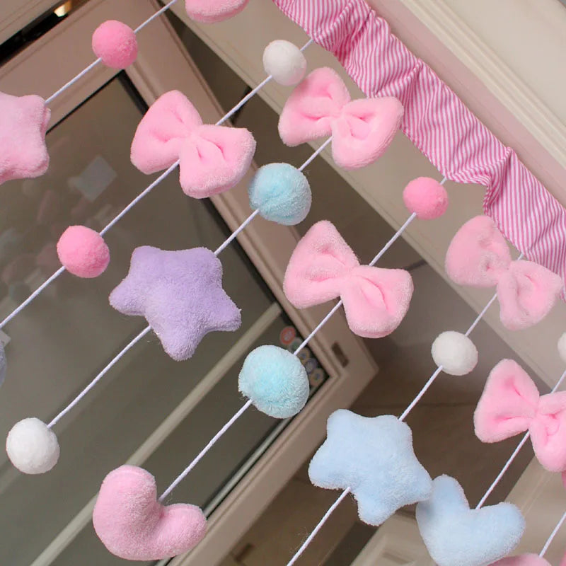 Pink Bow Heart Shaped Curtain  Decor Tassel Curtain Divider String Girl Room Living Partiton Sweet Beaded Window Valance