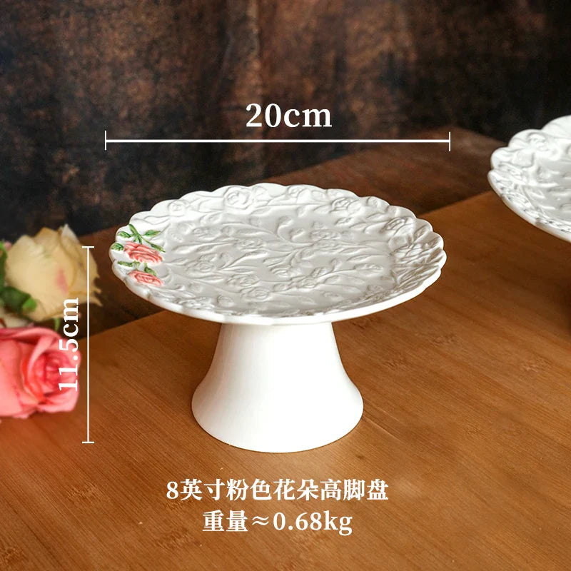 Rose Ceramic Afternoon Tea Cake Dessert Plate