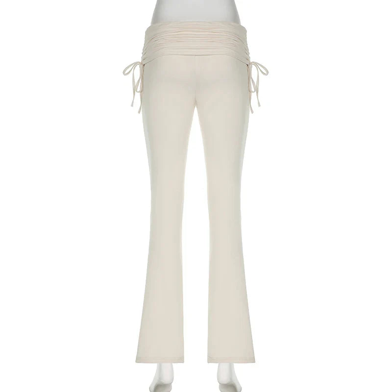 Casual Solid Drawstring Patchwork Pants Slim Low-Waisted Flare Pants Women - Spring Summer Fashion Ladies Streetwear