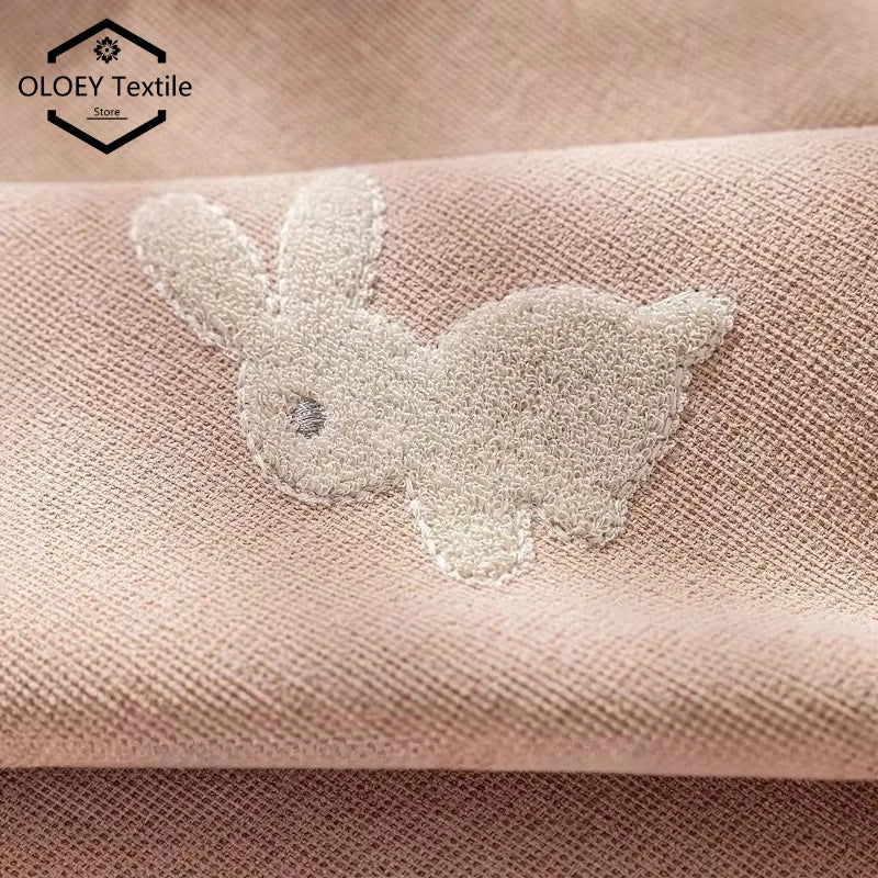Pink Cartoon 3D Embroidered Rabbit Blackout Curtains for Living Room Bedroom Girls Room Sticky Chenille Drapes Home Decor