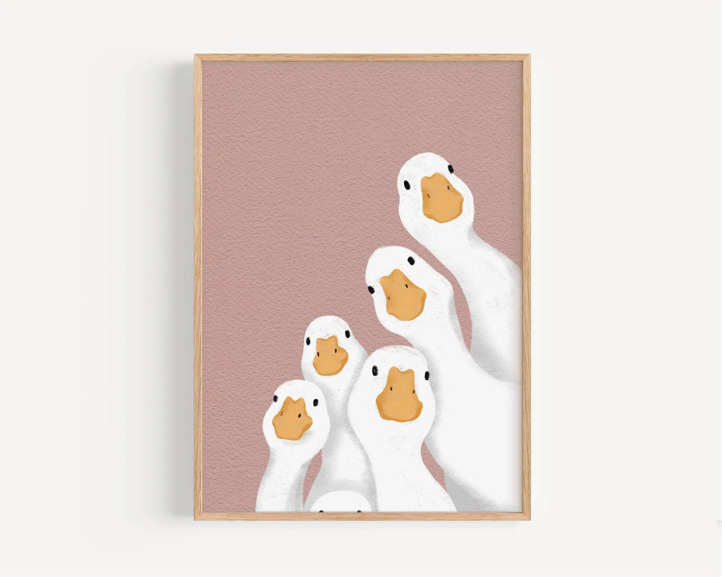 Set of 6 Cartoon Animals Powder Pink Goose Poster Print Wall Art Pictures Canvas Painting Living Room Bedroom Home Decor