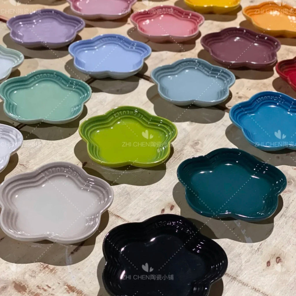 French Flower Shaped Small Plate Colored Ceramic