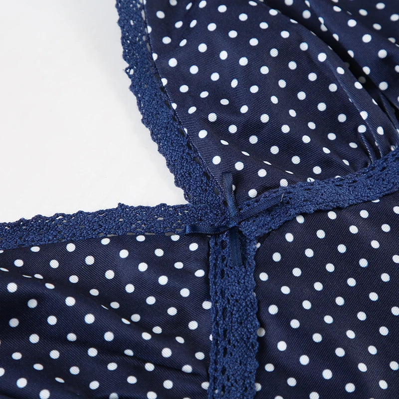 Y2K Polka Dot Crop Top Casual Lace Stitching Sleeveless Skinny Strap Tops Women Basic Camisole Streetwear Tees Aesthetic