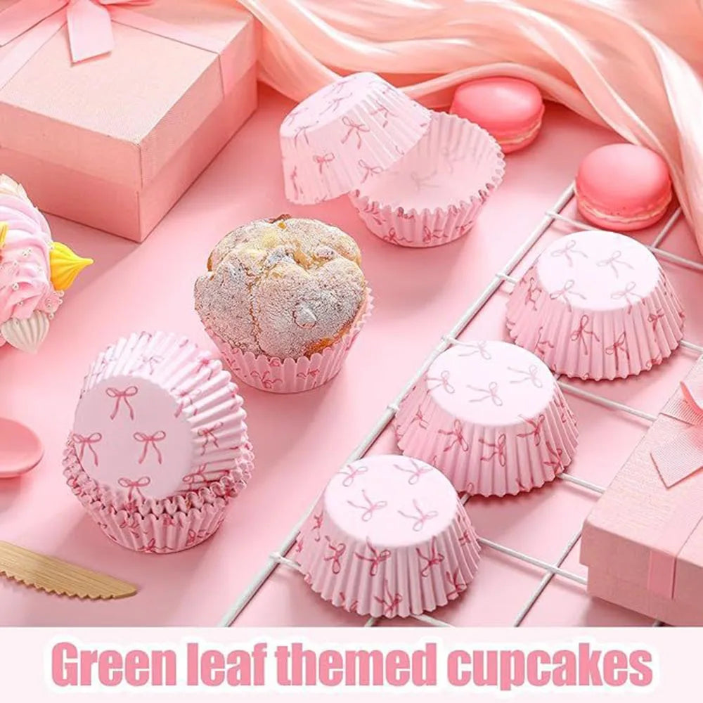 Pink Bow Paper Baking Cups Cupcake Wrappers Bow Cupcake Toppers