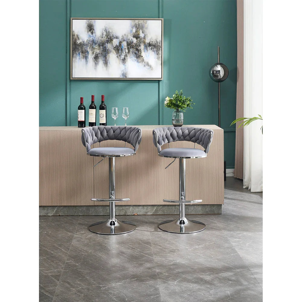 Velvet Barstools Set/2 - Chrome Swivel Base w/Adjustable Height, Modern Kitchen & Bar Stools