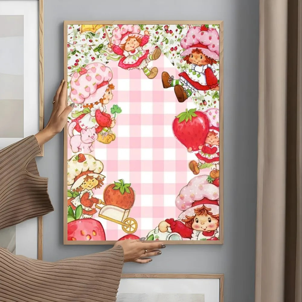 Cartoon Strawberry Shortcake Poster Cute Pink Room Decor Printing Home Decoration Waterproof Bathroom Room BedRoom Posters